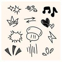 Set of grunge emo doodle elements with background cream vector