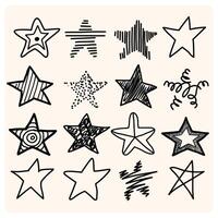 Set of black hand drawn stars in doodle style on cream background vector