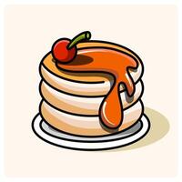 yummy pancakes covered with chocolate and honey in cartoon style vector