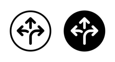 Three way direction arrow rounded corner icon on black circle vector