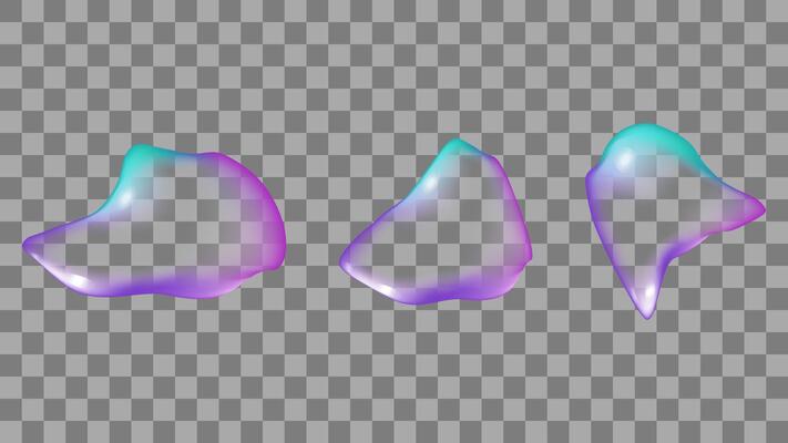 Transparent liquid forms water drops isolated set. Reflecting light in various shades. Realistic volumetric drops. Banner and flyer design. illustration.