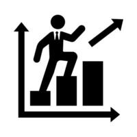 Stickman figure walking businessman pointing up and front and following the rising growth chart arrow. silhouette icon. vector