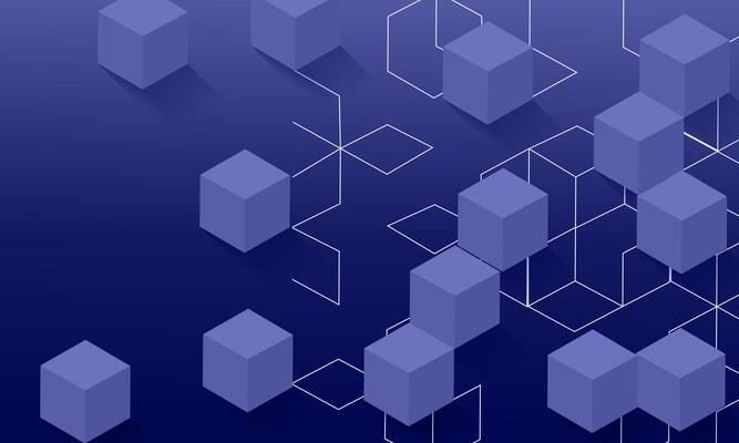 Modern digital geometric cube abstract background. Stylish realistic poster with blue 3d cube background on blue background.