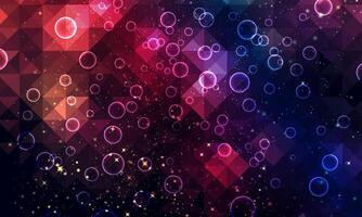 Hexagon abstract geometric colorful background with magical bubbles. soft circles dark color background. vector