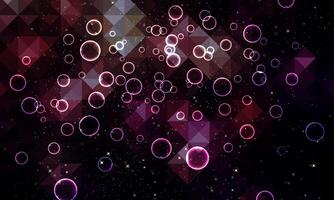Hexagon abstract geometric dark color background with magical bubbles. soft shiny circles. vector