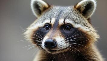 A close up of a raccoon looking at the camera.A close up of a raccoon looking at the camera. photo