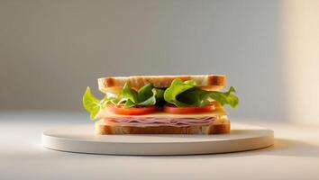 A ham and cheese sandwich with lettuce and tomato.A ham and cheese sandwich with lettuce and tomato. photo
