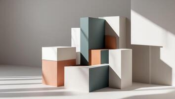 Abstract composition of geometric shapes in different colors and textures photo