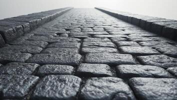 Dark gray cobblestone pathway with textured surface photo