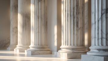 Elegant Interior of Marble Columns with Soft Light and Shadows.Elegant Interior of Marble Columns with Soft Light and Shadows. photo