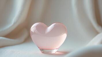 Elegant Pink Heart Shaped Glass Object on Soft Surface.Elegant Pink Heart Shaped Glass Object on Soft Surface. photo