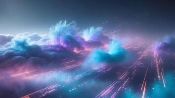 Futuristic Digital Cloud with Glowing Data Streams in Cyberpunk Style photo
