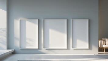 Modern Living Room Mockup with Three Empty Frames photo