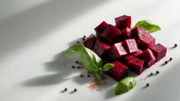 Roasted Beetroot Cubes with Basil and Peppercorns. photo