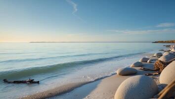 Serene coastline with azure waters and clear skies ideal for contemplation and tranquility photo