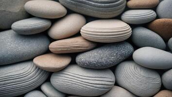 A background of smooth gray and brown stones. photo