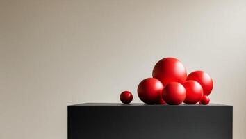 Abstract composition of red spheres on a pedestal in a studio settingAbstract composition of red spheres on a pedestal in a studio setting. photo