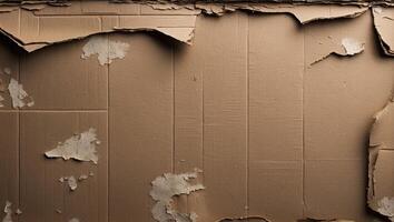 Aged brown cardboard box texture with peeling layers ideal for backgrounds or recycled material designs photo