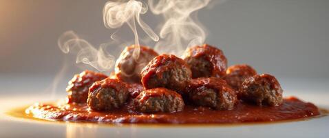 Meatballs in Red Sauce with Steam and Warm GlowMeatballs in Red Sauce with Steam and Warm Glow. photo