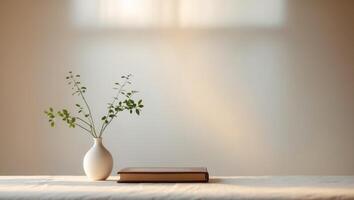 Serene Tabletop with Softly Blurred Interior Background in Natural Light photo