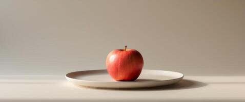 A red apple on a white plate photo