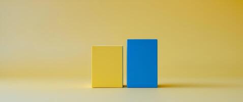 Smiling blue and yellow blocks on vibrant yellow background photo