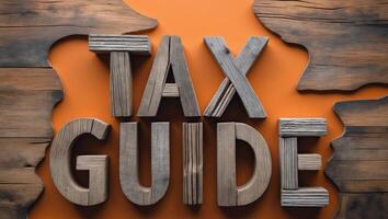 Tax Guide Concept Wooden Letters on Orange Background Symbolizing Business and Financial Planning with Copy Space for Text photo