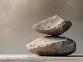 Two large rocks are stacked on top of each other photo