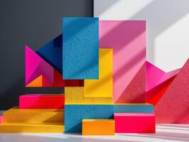 Vibrant abstract composition featuring layered geometric shapes in striking colors photo