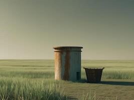 Lonely well in the middle of a field with a bucketLonely well in the middle of a field with a bucket. photo