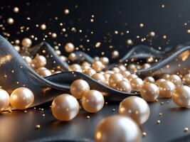 Golden pearls on abstract luxurious festive design photo