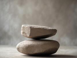 Two large rocks are stacked on top of each otherTwo large rocks are stacked on top of each other. photo