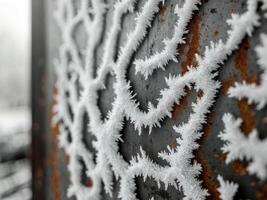 Winter Frost on Rusted Metal Surface Abstract Texture BackgroundWinter Frost on Rusted Metal Surface Abstract Texture Background. photo