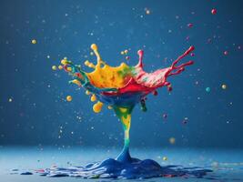 Vibrant watercolor splash creates dynamic visual impact on blue backgroundVibrant watercolor splash creates dynamic visual impact on blue background. photo