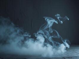 Dark background with blue light and white smoke photo