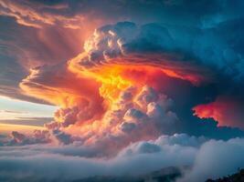 Colorful sunrise illuminating storm clouds creating dynamic visual displays photo