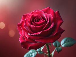 Vibrant Red Rose Surrounded by Delicate Petals on Soft Red Background photo
