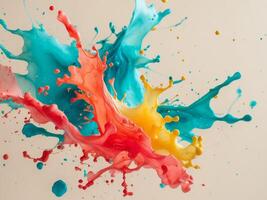 Colorful watercolor splash creating a vibrant artwork on a pale backgroundColorful watercolor splash creating a vibrant artwork on a pale background. photo