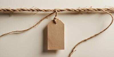 Brown paper cloth tag mockup with a jute string for branding purposes - photo