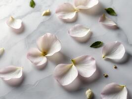 Delicate flower petals scattered on a smooth surface for decorationDelicate flower petals scattered on a smooth surface for decoration. photo
