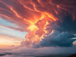 Colorful sunrise illuminating storm clouds creating dynamic visual displaysColorful sunrise illuminating storm clouds creating dynamic visual displays. photo