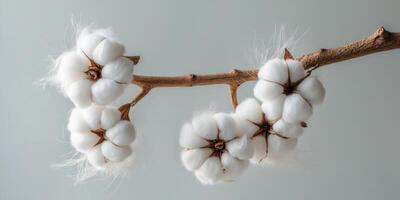 Fluffy Cotton Bolls on Branch Displaying Natural Beauty photo