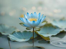 Blue Lotus Flower Blooming in Tranquil Water Setting with Soft Focus Background photo