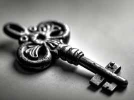Vintage metal key with an antiquated charm symbolizing mystery security and accessVintage metal key with an antiquated charm symbolizing mystery security and access. photo
