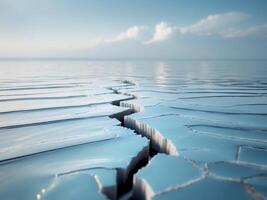 Serene Ocean Crack Reflection Zigzagging Across Calm Blue Water Surface photo