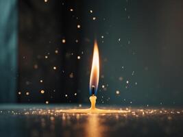 Melting Candle Flame in Quiet Dark Room Exuding Moody Melancholic Atmosphere photo
