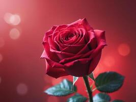 Vibrant Red Rose Surrounded by Delicate Petals on Soft Red BackgroundVibrant Red Rose Surrounded by Delicate Petals on Soft Red Background. photo