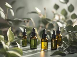 Essential Oils in Elegant Dropper Bottles with Greenery photo