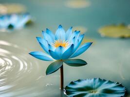Blue Lotus Flower Blooming in Tranquil Water Setting with Soft Focus BackgroundBlue Lotus Flower Blooming in Tranquil Water Setting with Soft Focus Background. photo