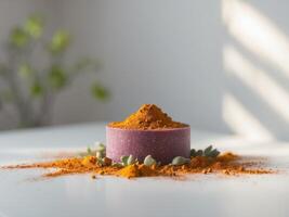 Raw Vegan Dessert packed with healing spices Cinnamon TurmericRaw Vegan Dessert packed with healing spices Cinnamon Turmeric. photo